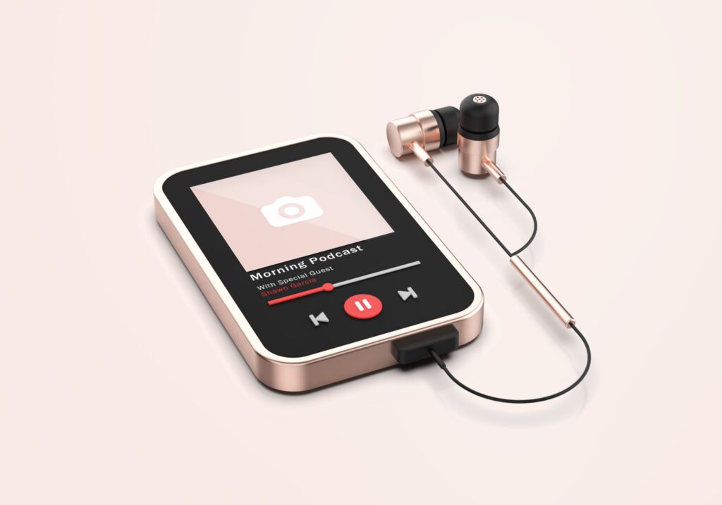 An mp3 player playing a podcast.